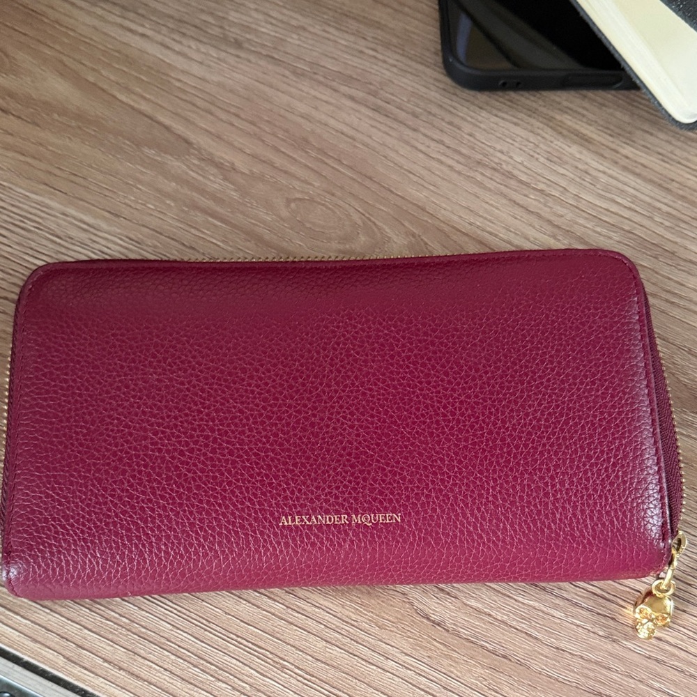 Alexander McQueen Deep Red Wallet with Gold Accents